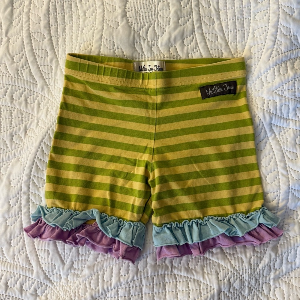 Matilda Jane Kids Size 6 Serendipity Striped Ruffle Shorts Green
